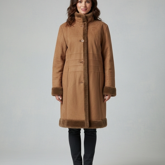 Alfani Jackets & Blazers - Alfani Outerwear Women Size L Tan Teddy Jacket with Faux Fur Accents